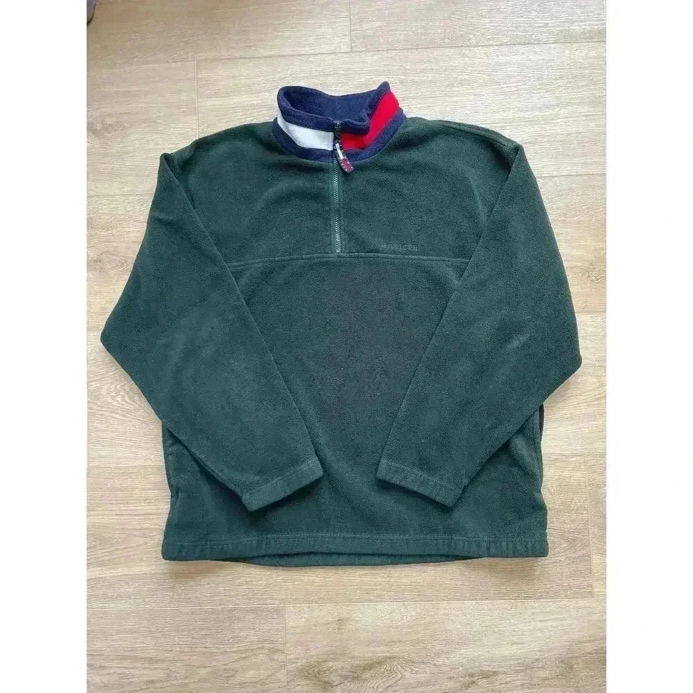 Vintage 90s Tommy Hilfiger Quarter Zip Fleece Pullover Logo Jacket Sz XL FLAW